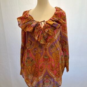 Lauren Ralph Lauren Multi Colored Paisley Print Top Hippie, Boho